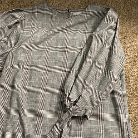 H&M Plaid Gingham Picnic Mini Dress Balloon Sleeve Size 10 - Picture 4 of 7